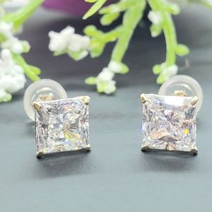 14K Solid Gold Princess Cut Diamond Silicone backs